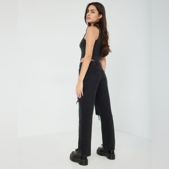 NWT Garage Denim Vintage Straight Black High Waist Distressed Jeans 0 24W - Picture 2 of 13